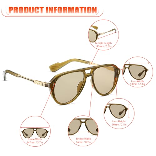 TruFabV Vintage Retro 70s Sunglasses for Women Men, Fashion Disco Glasses, Double Bridge Aviators (Olive Green) - Image 5