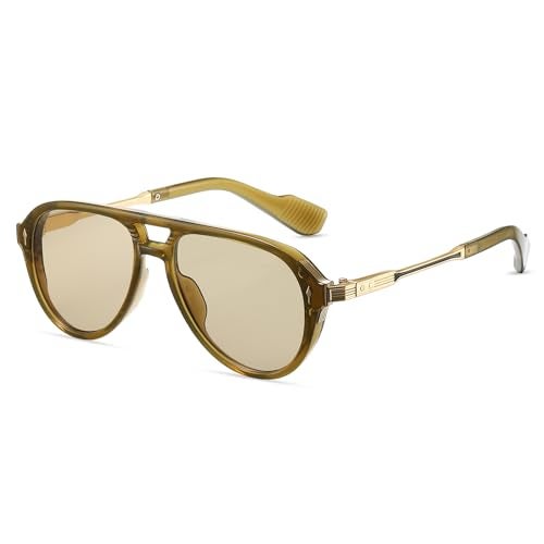 TruFabV Vintage Retro 70s Sunglasses for Women Men, Fashion Disco Glasses, Double Bridge Aviators (Olive Green) - Image 1