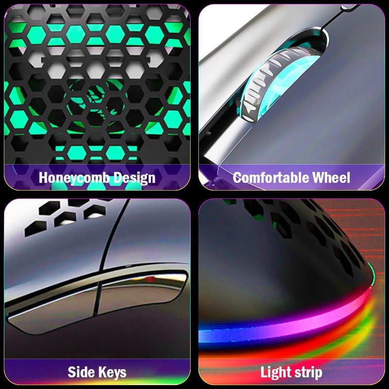 Aerbee USB Gaming Mouse, Honeycomb Hollow Design Ergonomic Wired Mouse with Backlight, up to 6400 DPI, RGB Gaming Mouse for Mac, Laptop, Computer, PC - Image 4