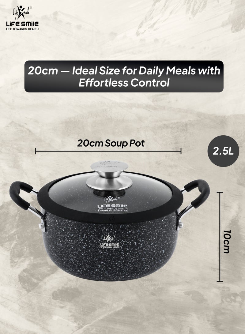Life Smile Granite Non-Stick Soup Pot 2.5L | Durable Multi-Layer Granite Coating | Heat-Resistant Handles & Glass Lid | Easy-Clean Cooking Pot - Image 3