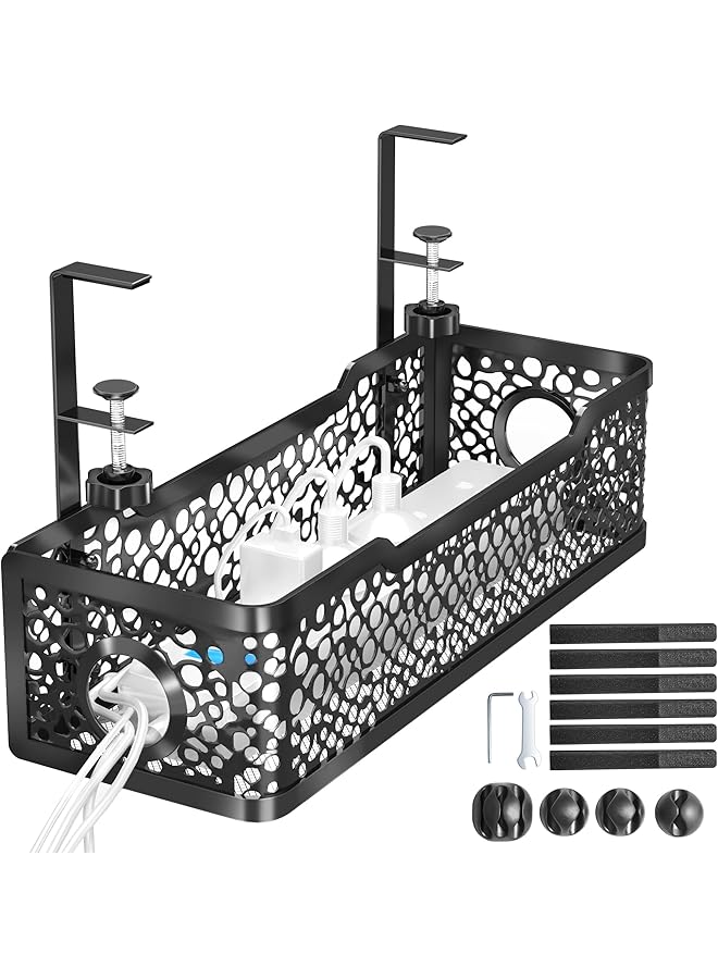 promass Under Desk Cable Management Tray No Drill, Upgraded Clamp Cable Management Box, Computer Cord Organizer for Desk, Desk Wire Management for Office, Home -No Damage to Desk (Black) - Image 1