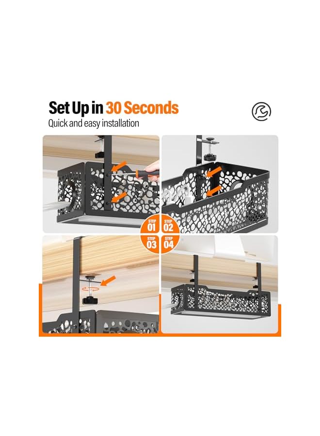 promass Under Desk Cable Management Tray No Drill, Upgraded Clamp Cable Management Box, Computer Cord Organizer for Desk, Desk Wire Management for Office, Home -No Damage to Desk (Black) - Image 5