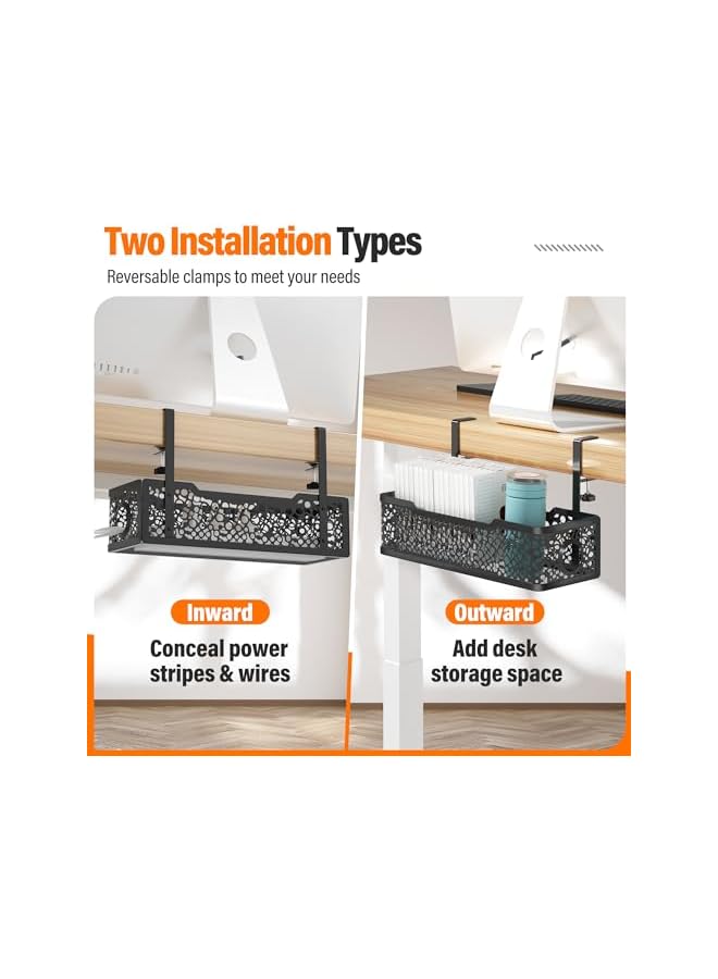 promass Under Desk Cable Management Tray No Drill, Upgraded Clamp Cable Management Box, Computer Cord Organizer for Desk, Desk Wire Management for Office, Home -No Damage to Desk (Black) - Image 4