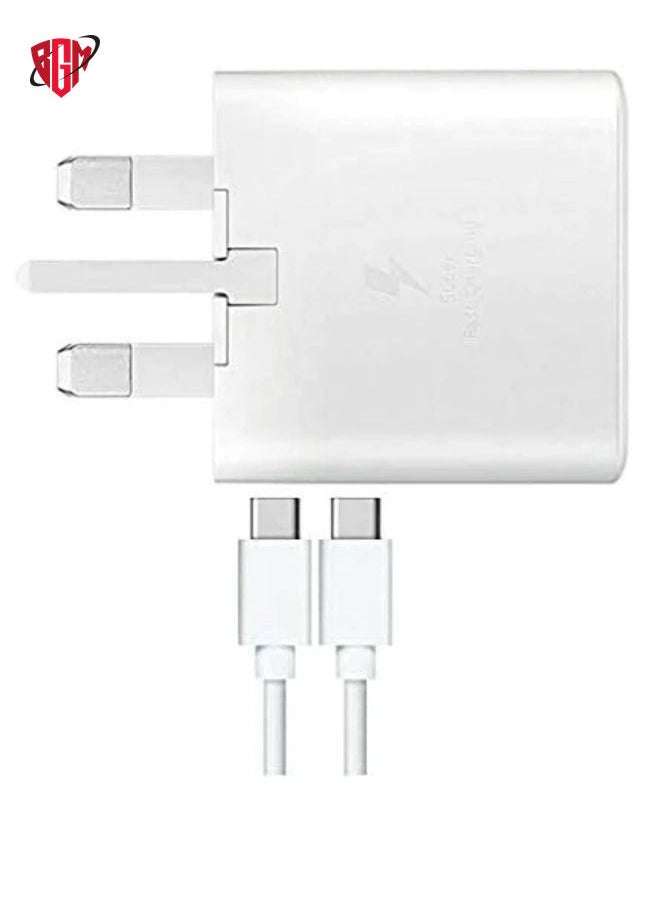 BGM - 45W Samsung Super Fast Charging Adaptive UK Wall Plug and Type C to Type C Data Sync Cable/Lead For Samsung Galaxy Note 10,10+ Plus 5,10,S10,S10+,S10e,S9,S9, all Type C Devices-White - Image 1