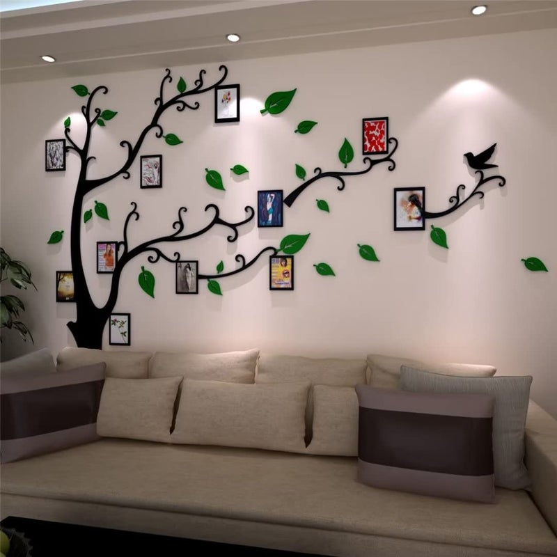 guangmu 3D Tree Wall Stickers - DIY Photo Frame Tree Wall Decal Family Photo Frame Sticker Murals Wall Decor Living Room Bedroom TV Background Home Decorations (L:91 * 69in Green Right) - Image 3