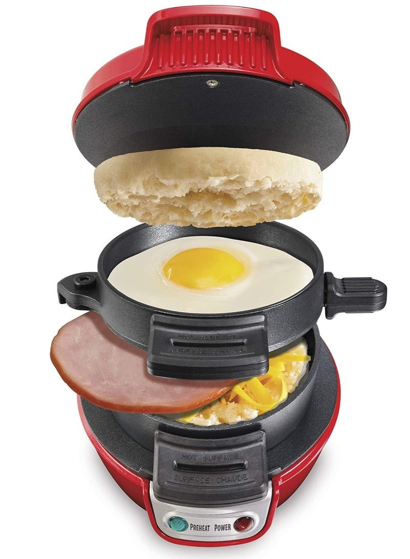 Bukela Breakfast Sandwich Maker with Egg Cooker Ring, Customize Ingredients, Perfect for English Muffins, Croissants, Mini Waffles, Perfect White Elephant Gifts, Red  - Image 1