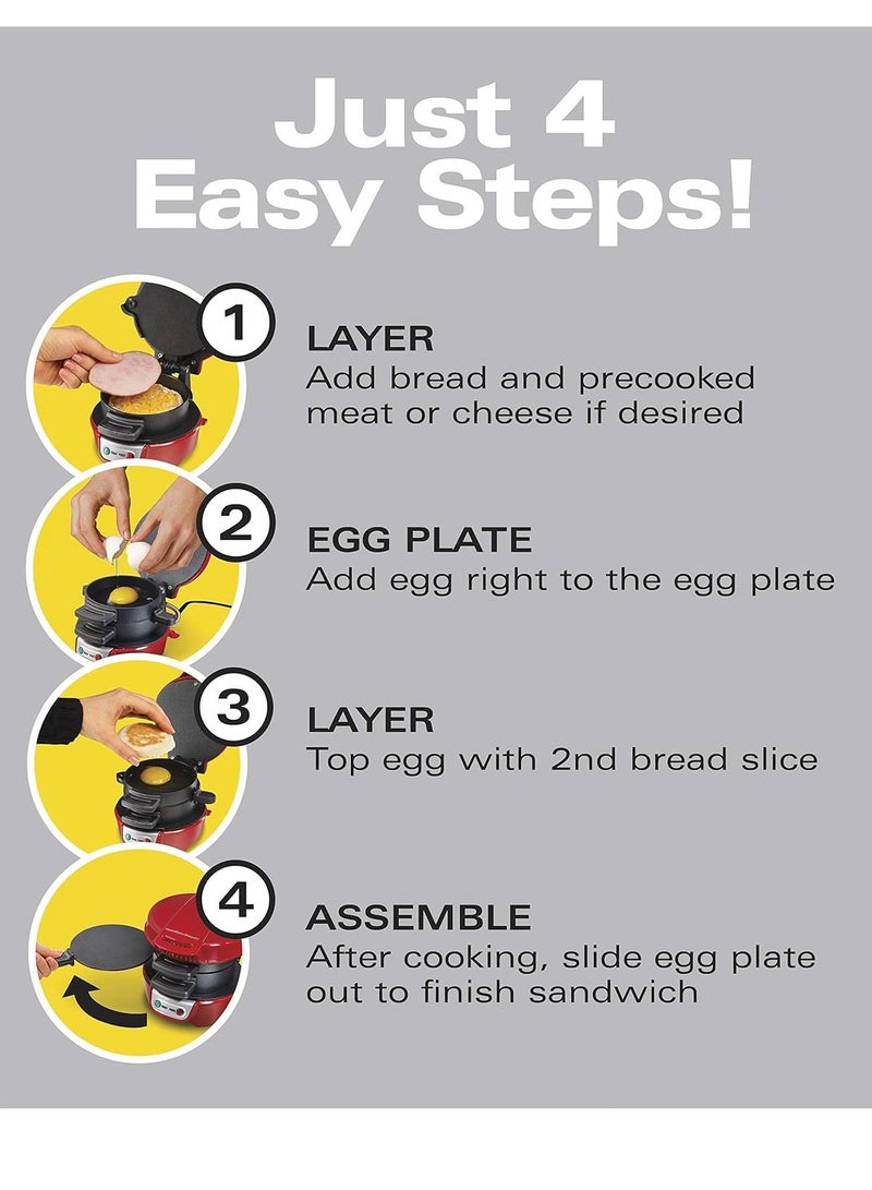 Bukela Breakfast Sandwich Maker with Egg Cooker Ring, Customize Ingredients, Perfect for English Muffins, Croissants, Mini Waffles, Perfect White Elephant Gifts, Red  - Image 5