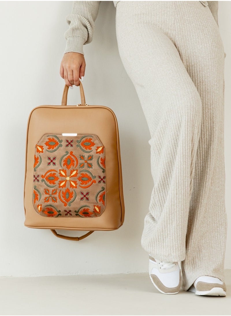 بافو Backpack/Cross Cafe with Floral embroideries fabric  - Image 1