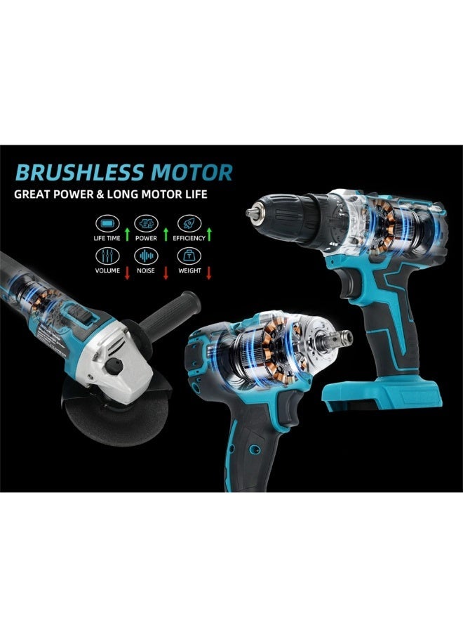 TriThardware 21V Power Tool Combo Kit, 2pcs Batteries, Charger, Impact Drill, Impact Wrench, Angle Grinder with Accessories-Blue - Image 4