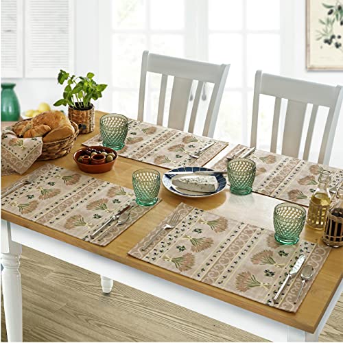 Home Bargains Plus Home Bargains Plus Rectangle Fabric Placemats, Set of 4 Placemats, Wheat and Olives Print, Indoor Outdoor Stain and  - Image 2