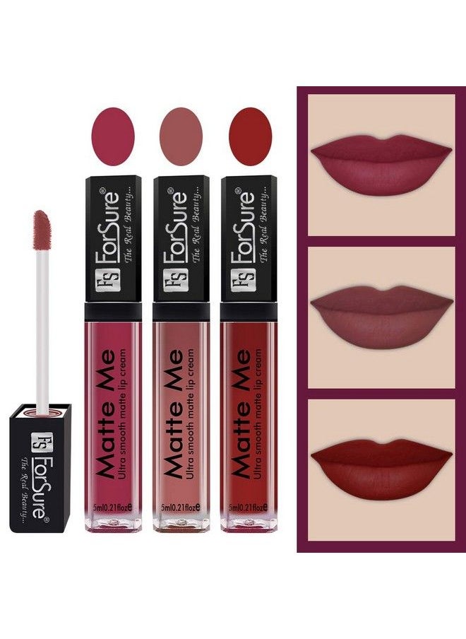 FORSURE - Matte Me Liquid Lipstick Non Transferable (Pack Of 3) (Rich Pink Nude Matte Red) - Image 1