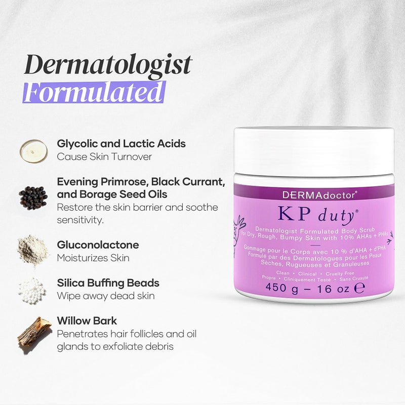 DERMAdoctor KP Bump Eraser Body Scrub with 10% AHAs + PHAs for Keratosis Pilaris, Dry, Rough, and Bumpy Skin, Dermatologist Formulated Exfoliating Body Scrub with Glycolic and Lactic acids - 16 Fl oz - Image 5