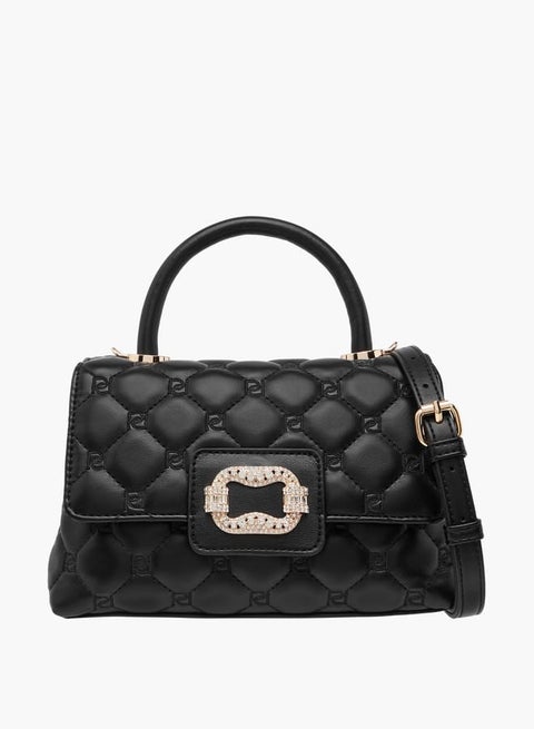 Women's Quilted Satchel Bag with Detachable Strap and Flap Closure