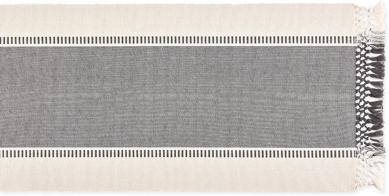 DII Dobby Stripe Woven Table Runner, 13x72 (13x77.5, Fringe Included), Mineral Gray - Image 2