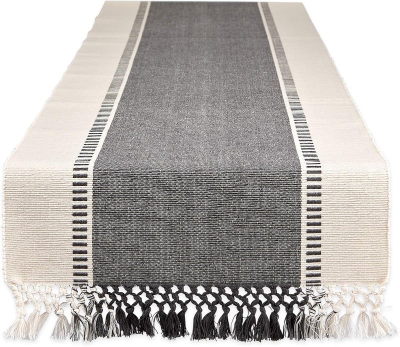 DII Dobby Stripe Woven Table Runner, 13x72 (13x77.5, Fringe Included), Mineral Gray - Image 1