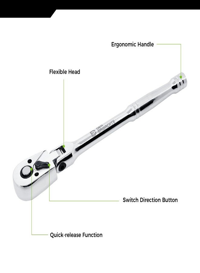 Der Erwachte 3-Piece Flex-Head Ratchet Set, 1/4", 3/8", 1/2" Drive Ratchet, 72-Tooth with Quick-Release Reversible Design, Chrome Alloy Made, Fully Polished,with EVA Foam - Image 2