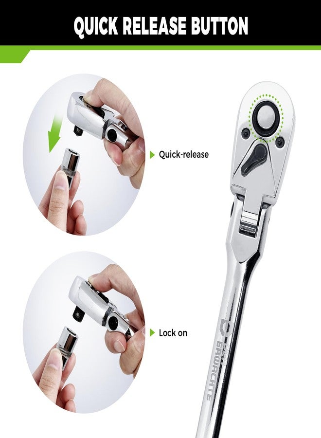 Der Erwachte 3-Piece Flex-Head Ratchet Set, 1/4", 3/8", 1/2" Drive Ratchet, 72-Tooth with Quick-Release Reversible Design, Chrome Alloy Made, Fully Polished,with EVA Foam - Image 3