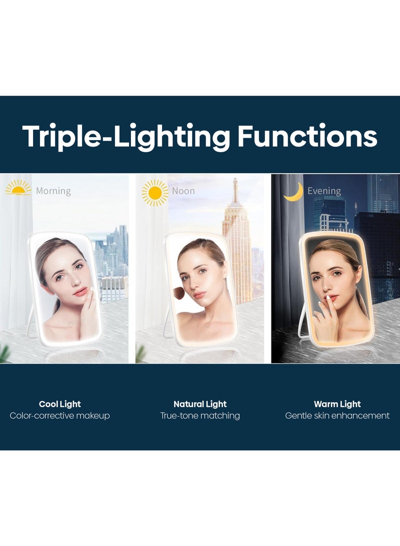 ARABIQO 8x6 Inch Lighted Vanity Mirror, 3-Color Dimmable LED Makeup Mirror with Touch Control, Portable Folding Cosmetic Mirror for Tabletop, Travel & Bedroom Beauty Mirror - Image 4