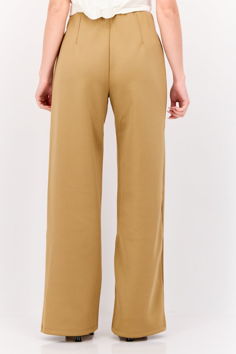 Lefties Women Plain  Straight Leg Pants, Khaki - Image 3