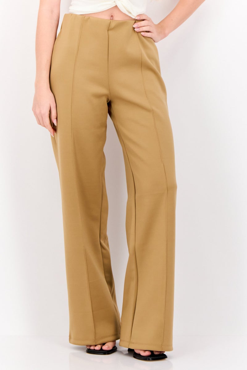 Lefties Women Plain  Straight Leg Pants, Khaki - Image 1