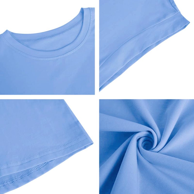 Fazortev Women's Cap Sleeve Tank Top Crew Neck T Shirts Loose Fit Basic Summer Casual Tee Tops Blue - Image 4