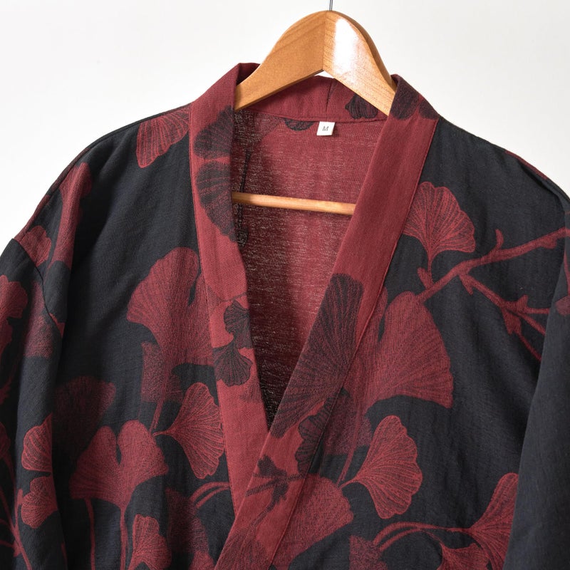 Purefair 100% Cotton Gauze Ginkgo Leaf Kimono Robe, Long Knit Loose Bathrobe Nightgown Ladies Loungewear Sleepwear for Women - Image 3