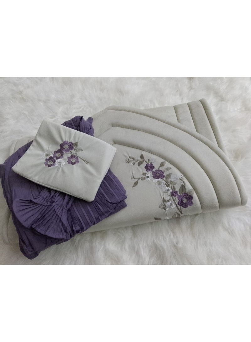 SMART HOME Embroidered sponge padded prayer rug set with a crushed embroidered prayer sheet. Excellent soft,  and Quran cover ,cool material that provides you with comfort.  - Image 1