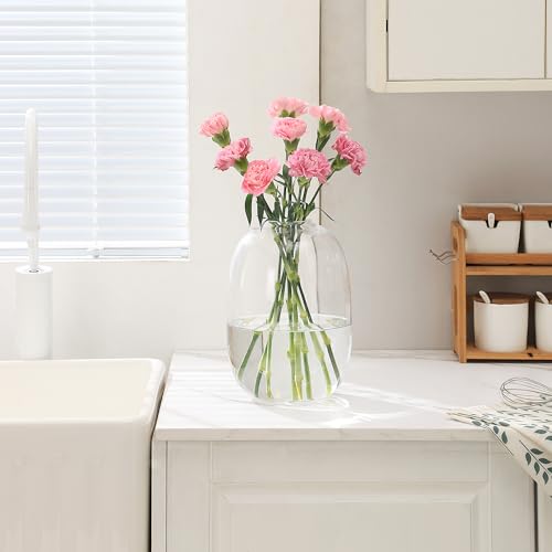 YANWE1 Large Glass Vase, 10 Inches Tall Glass Vases, Clear Glass Vase for Flower, Modern Round Vases for Living Room, Dining Table, Mantle, Shelf, Wedding, Office, Entryway - Image 2