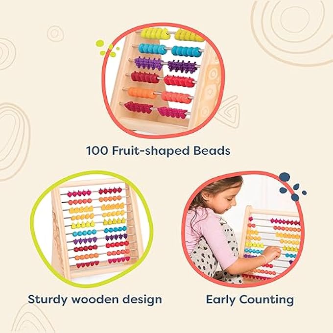 WOODEN ABACUS FOR KIDS  CLASSIC MATH TOY WITH 100 BEADS  EDUCATIONAL TOY FOR ADDITION AND SUBTRACTION  NUMBERS & COUNTING  18 MONTHS +  TWO-TY FRUITY! - Image 5