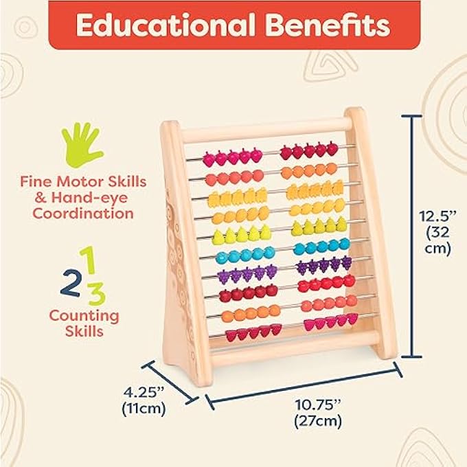 WOODEN ABACUS FOR KIDS  CLASSIC MATH TOY WITH 100 BEADS  EDUCATIONAL TOY FOR ADDITION AND SUBTRACTION  NUMBERS & COUNTING  18 MONTHS +  TWO-TY FRUITY! - Image 4