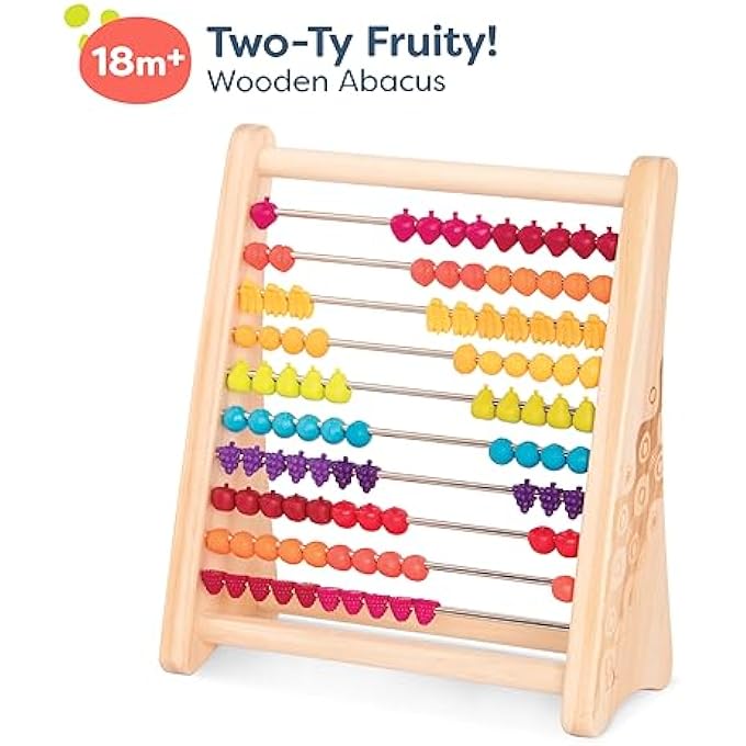 WOODEN ABACUS FOR KIDS  CLASSIC MATH TOY WITH 100 BEADS  EDUCATIONAL TOY FOR ADDITION AND SUBTRACTION  NUMBERS & COUNTING  18 MONTHS +  TWO-TY FRUITY! - Image 3