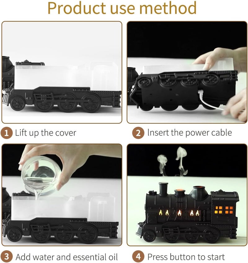 Dpofirs Train Diffusers for Essential Oils, 300Ml Locomotive Humidifier with Remote Control, Train Shape 2 Lighting Modes Aromatherapy Cool Train Oil Diffuser for Bedroom Office Desktop - Image 2