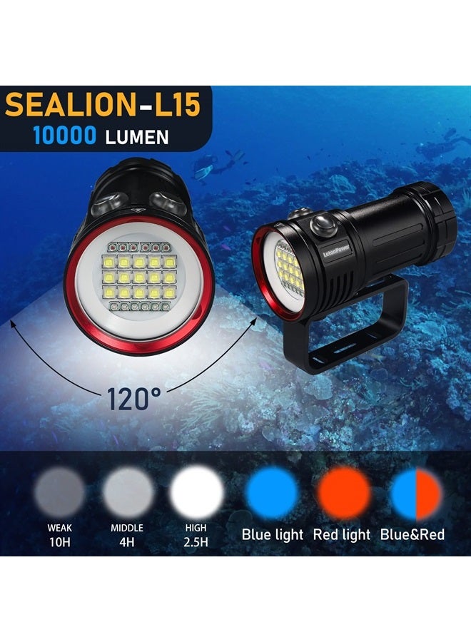 LetonPower Diving Flashlight,LetonPower L15 10000Lumens Dive Light,100m Underwater Video Light, Scuba Dive Lights, Underwater Flashlight with Type-C Charging for Professional Under Water Sports - Image 3