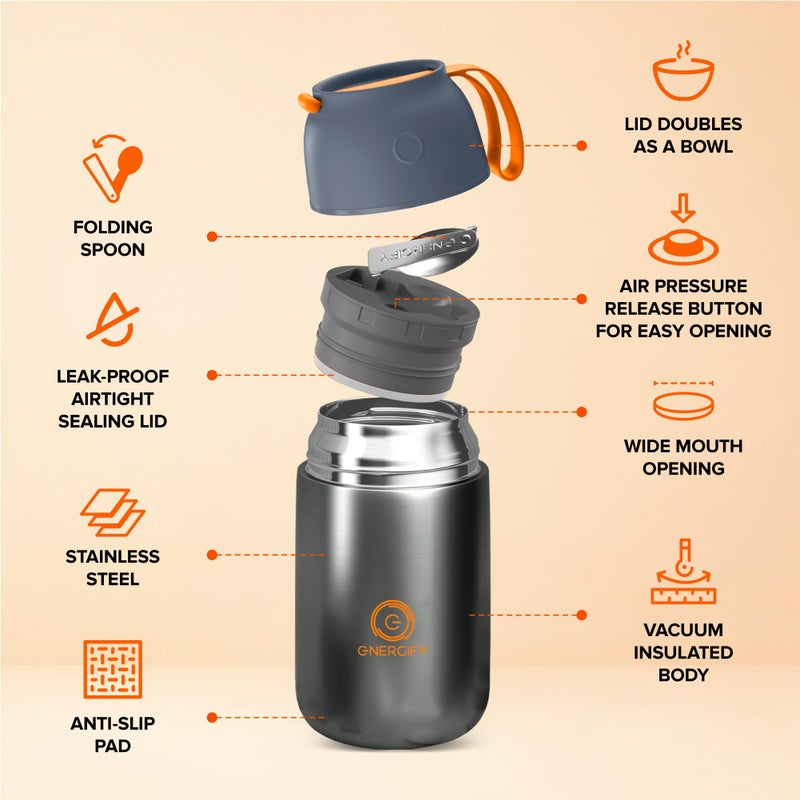 ENERGIFY Vacuum Insulated Food Jar Wide Mouth 24 Oz Soup Thermo with Folding Spoon - Thermal Lunch Containers for Kids & Adults - Leak Proof Stainless Steel Thermos for Hot Food Keep 12H and Cold 24 - Image 2