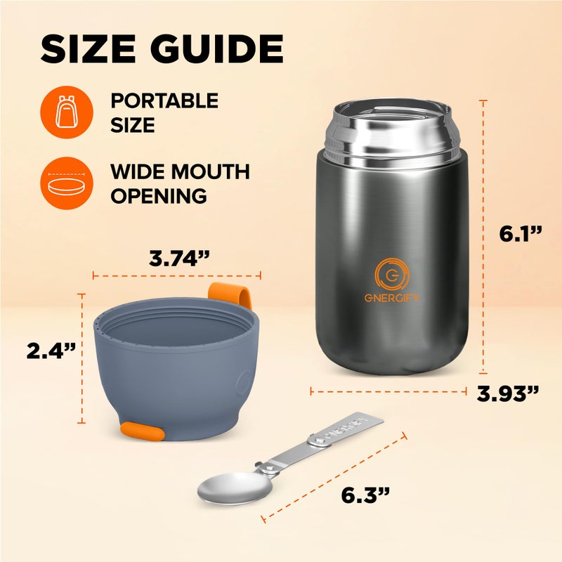 ENERGIFY Vacuum Insulated Food Jar Wide Mouth 24 Oz Soup Thermo with Folding Spoon - Thermal Lunch Containers for Kids & Adults - Leak Proof Stainless Steel Thermos for Hot Food Keep 12H and Cold 24 - Image 4