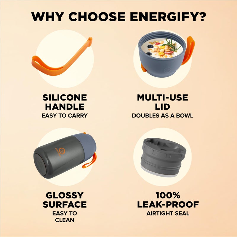 ENERGIFY Vacuum Insulated Food Jar Wide Mouth 24 Oz Soup Thermo with Folding Spoon - Thermal Lunch Containers for Kids & Adults - Leak Proof Stainless Steel Thermos for Hot Food Keep 12H and Cold 24 - Image 5