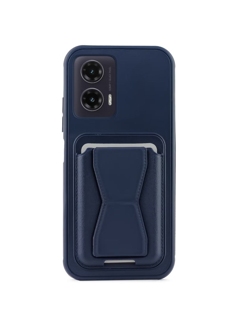 Leather back cover with card wallet Foldable Shockpoof Case compatible with Motorla Moto G35 (Blue) 