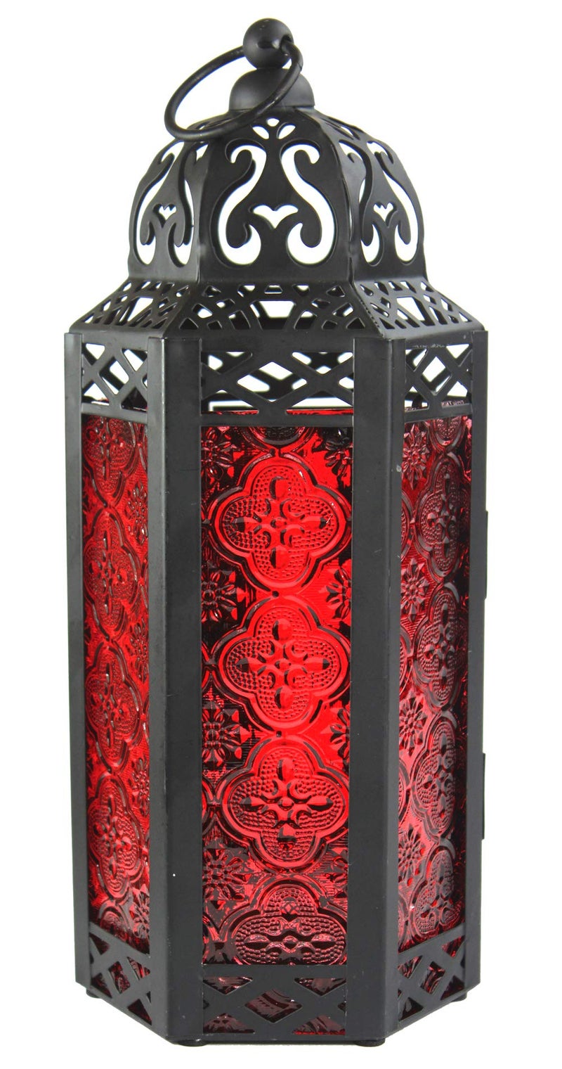 Vela Lanterns Mid Size Table/hanging Red Hexagon Moroccan Candle Lantern Holders - Image 1