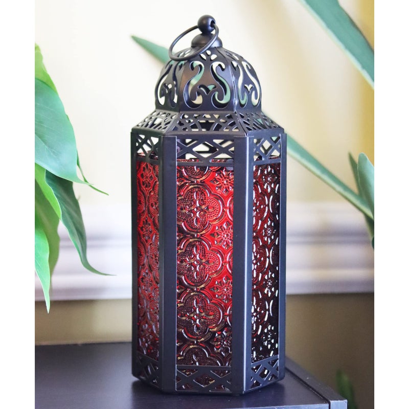 Vela Lanterns Mid Size Table/hanging Red Hexagon Moroccan Candle Lantern Holders - Image 3