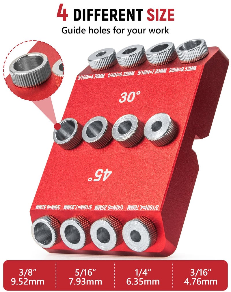 VEXTHYX 30Â°45Â°90Â° Angle Drill Guide Jig for hand drill, Portable angle drill guide block for straight or angled holes, pocket-hole tool set with 4 bits for holes in railing, handrails, drill press, decks - Image 3