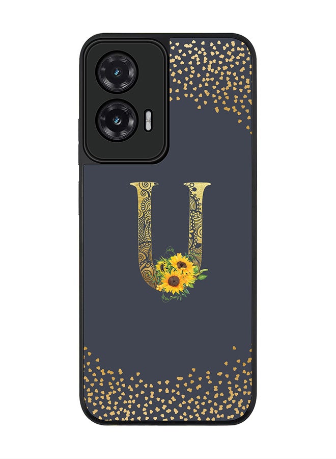 Stylizedd For Motorola Moto G35 Case,Slim fit Camera Protection, Shockproof Thin Phone cover  - Custom Floral Monogram - U  (Grey )