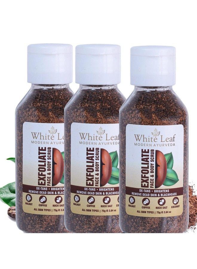 White Leaf مقشر الجوز 75 جرام (عبوة من 3) للوجه والجسم مع القهوة وجوز الهند لإزالة خلايا الجلد الميتة والتان والرؤوس السوداء والأوساخ والجلد الخالي من التلوث - Image 1