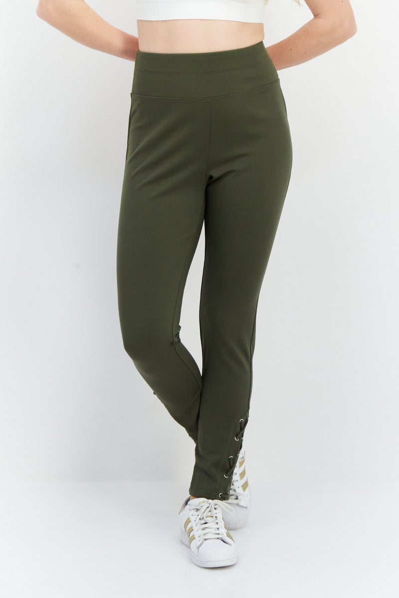 INC Women High Rise Skinny Fit Plain Pull On Pants, Green - Image 1