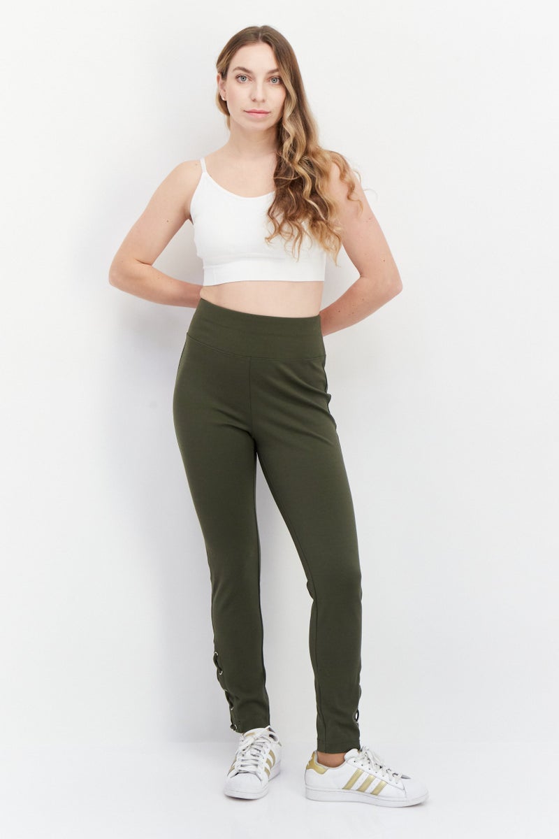 INC Women High Rise Skinny Fit Plain Pull On Pants, Green - Image 2