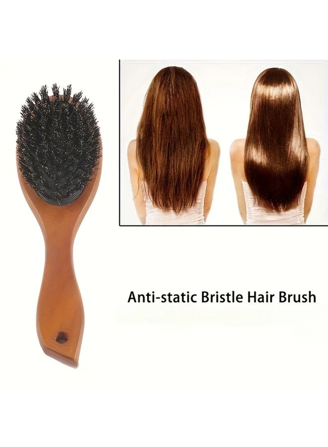 Natural Bristle Wooden Hair Brush Dark Brown For All Hair Types Scalp Massage - Image 4