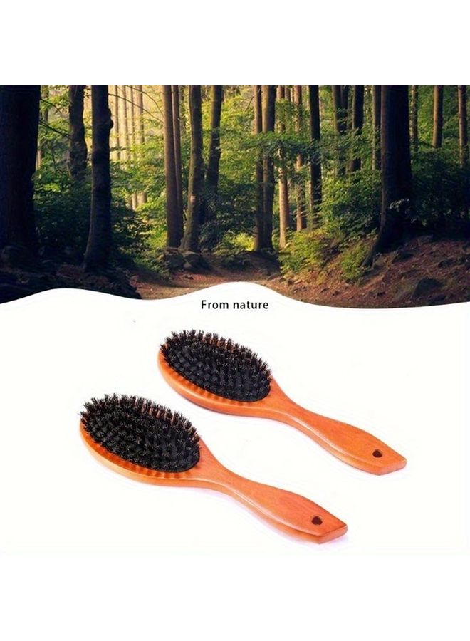 Natural Bristle Wooden Hair Brush Dark Brown For All Hair Types Scalp Massage - Image 2