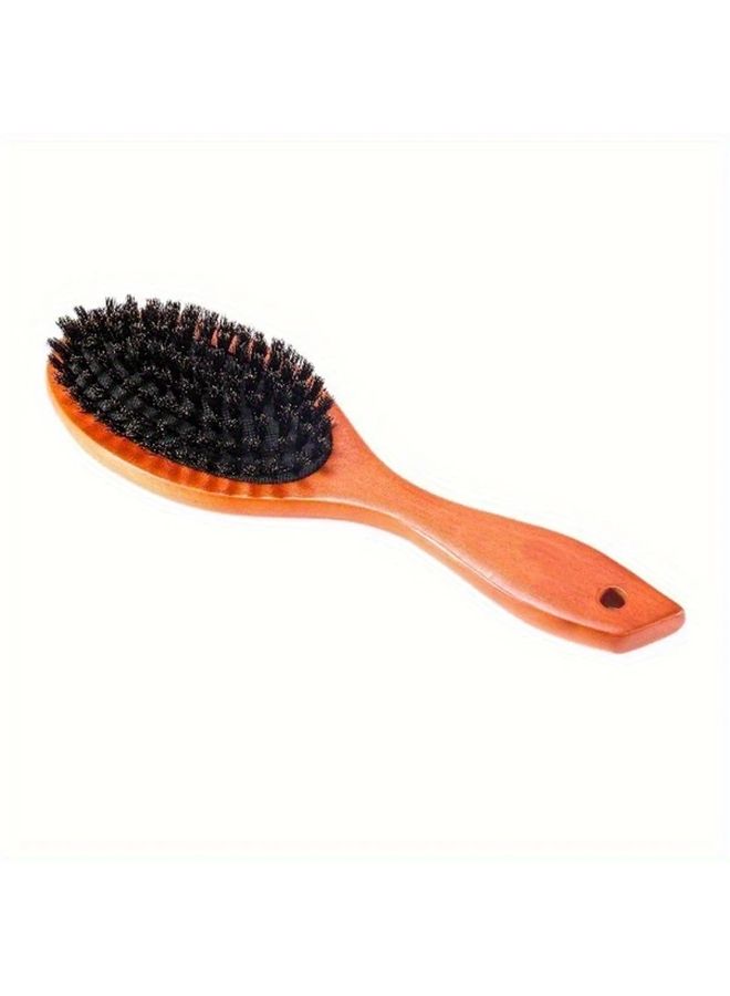 Natural Bristle Wooden Hair Brush Dark Brown For All Hair Types Scalp Massage - Image 5
