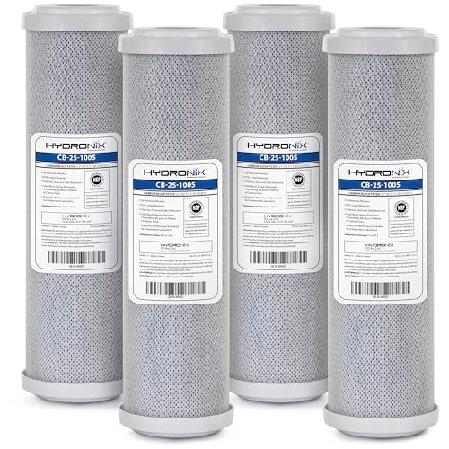 Hydronix 4 Pack Carbon Block Water Filters Coconut Shell CTO for Whole house RO DI Hydroponics  10 x 25 5 Micron