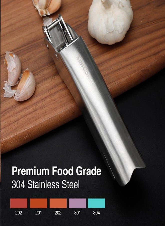 SimCoker No-Peel Garlic Press - Heavy Duty Stainless Steel Garlic Crusher, Rust-Proof & Ergonomic Handle, 270° Flip for Easy Cleaning, Dishwasher Safe, 5-Year Warranty - Image 2