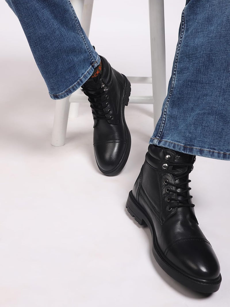 JACK & JONES JACK&JONES Black Vintage Leather Boots - Image 2